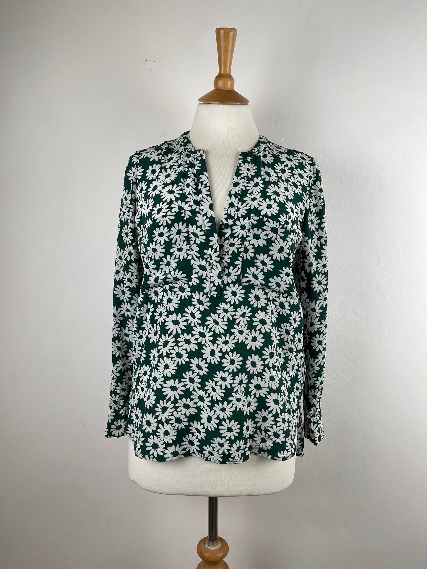 White and Green Daisy Print Silk Blouse by Whistles | Size S