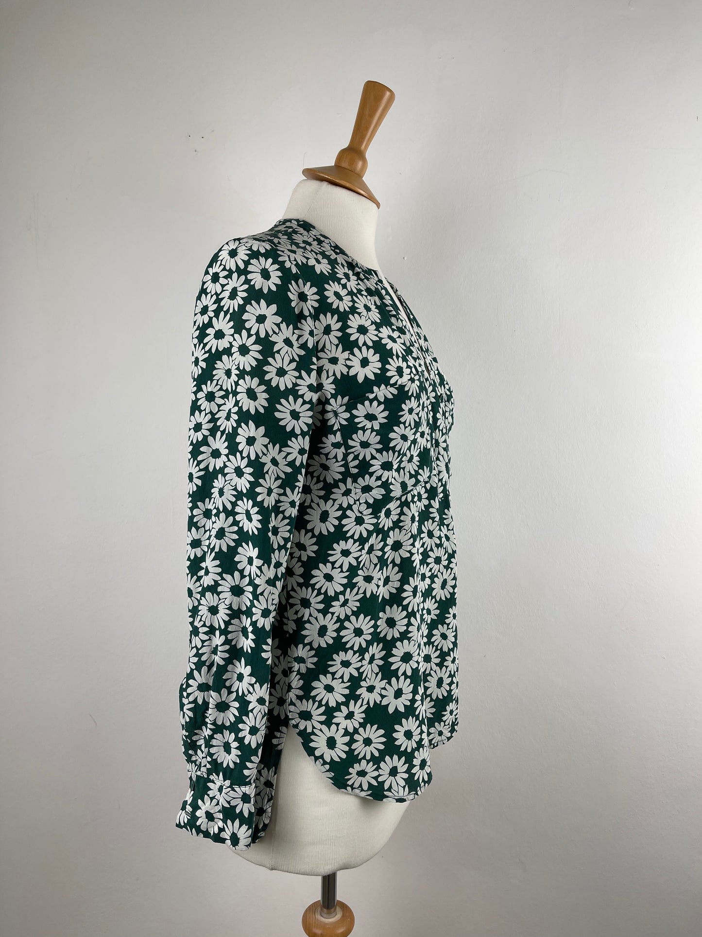 White and Green Daisy Print Silk Blouse by Whistles | Size S
