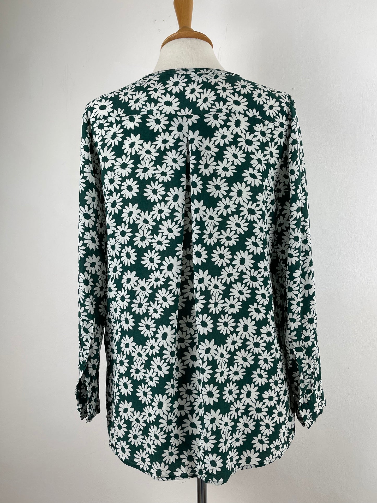White and Green Daisy Print Silk Blouse by Whistles | Size S