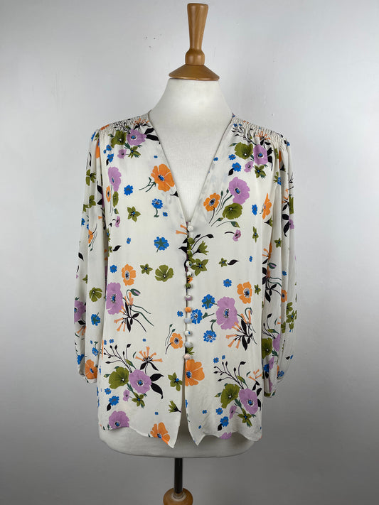 Floral Print Pure Silk Blouse by Jigsaw | Size M