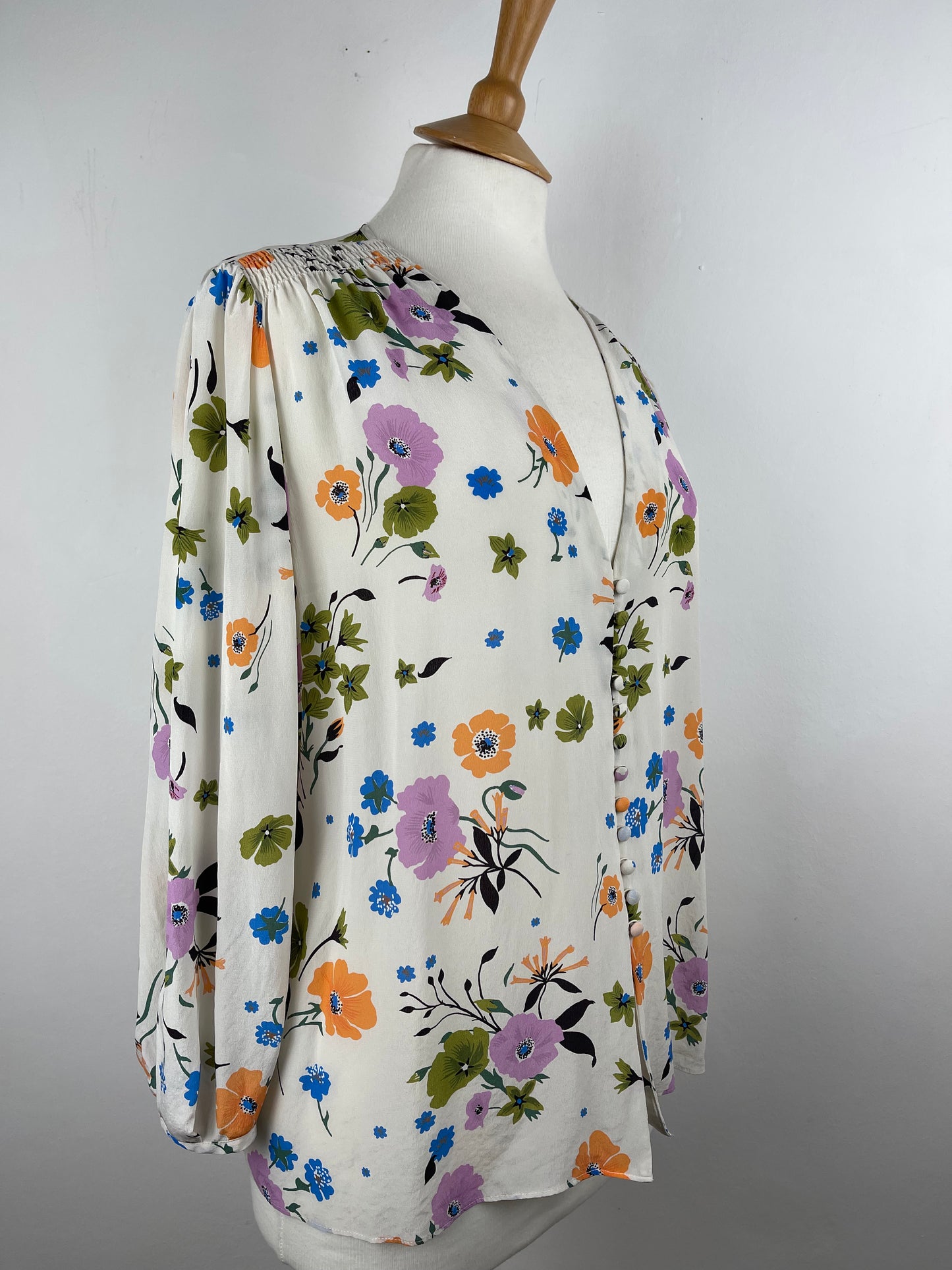 Floral Print Pure Silk Blouse by Jigsaw | Size L