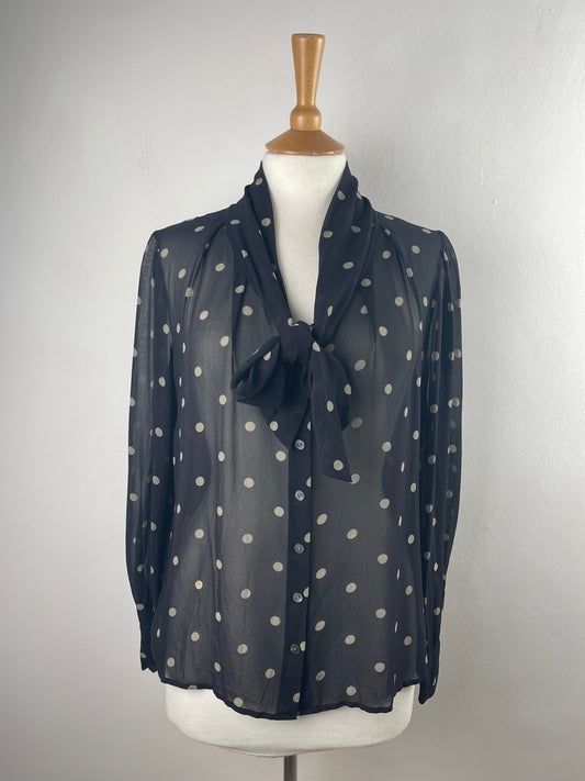 Black and White Polka dot Silk Chiffon Blouse by LK Bennett | Size M