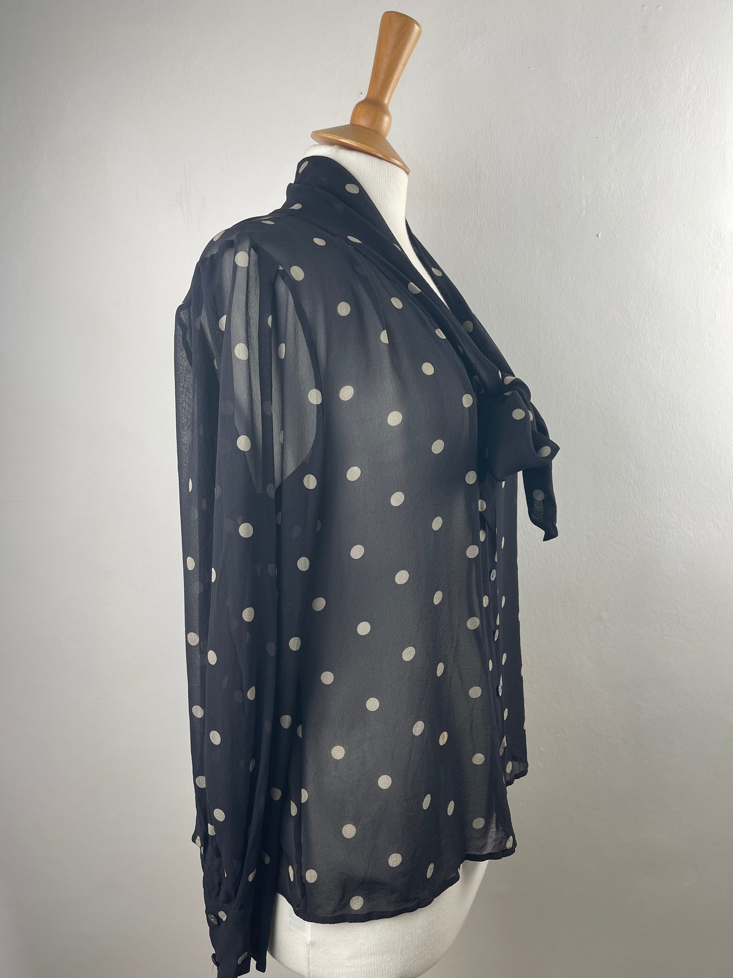 Black and White Polka dot Silk Chiffon Blouse by LK Bennett | Size M