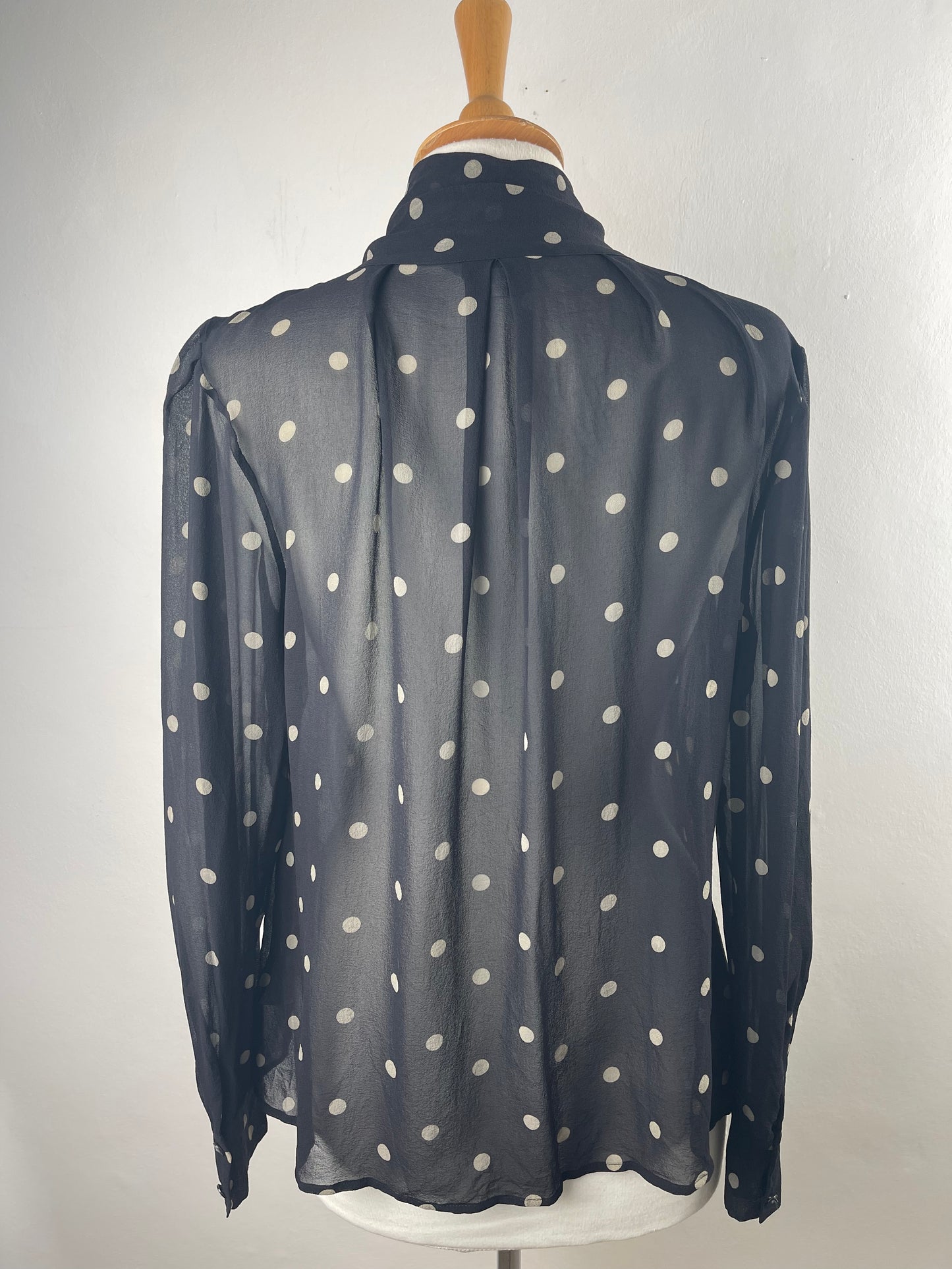 Black and White Polka dot Silk Chiffon Blouse by LK Bennett | Size M