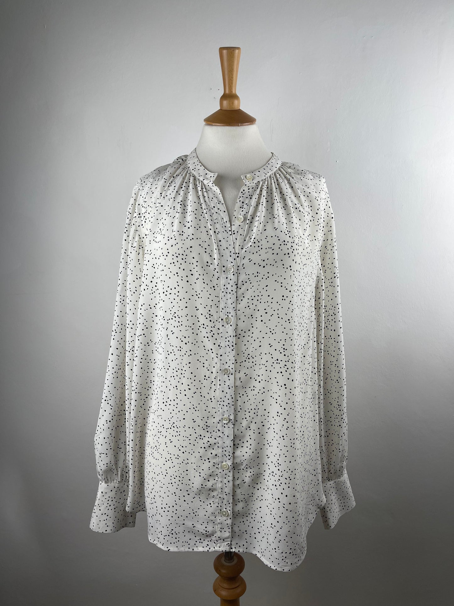 White and Black Spot Silk Blouse by Equipment | Size L