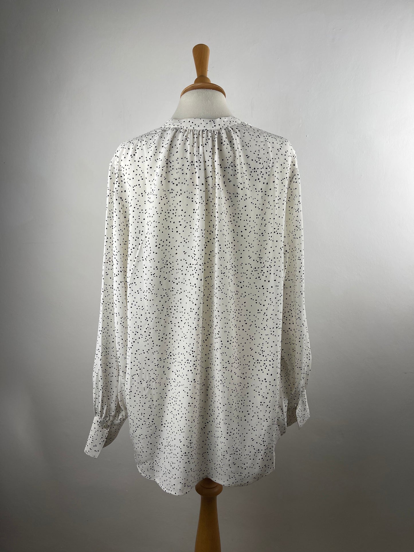 White and Black Spot Silk Blouse by Equipment | Size L
