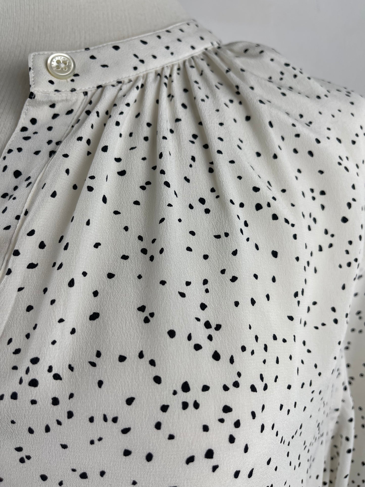 White and Black Spot Silk Blouse by Equipment | Size L