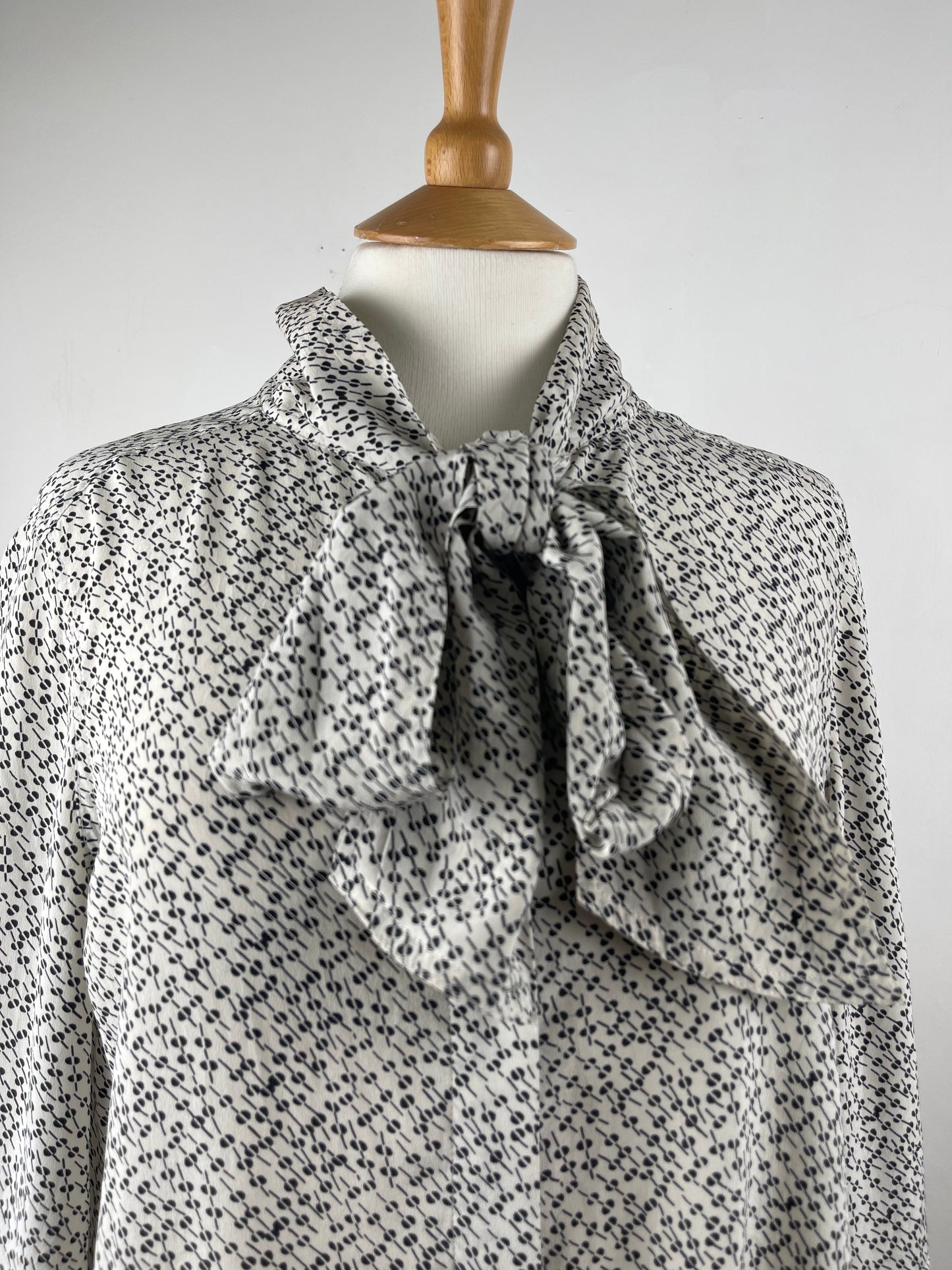 Black and White Pussy Bow Silk Blouse by Jigsaw | Size M