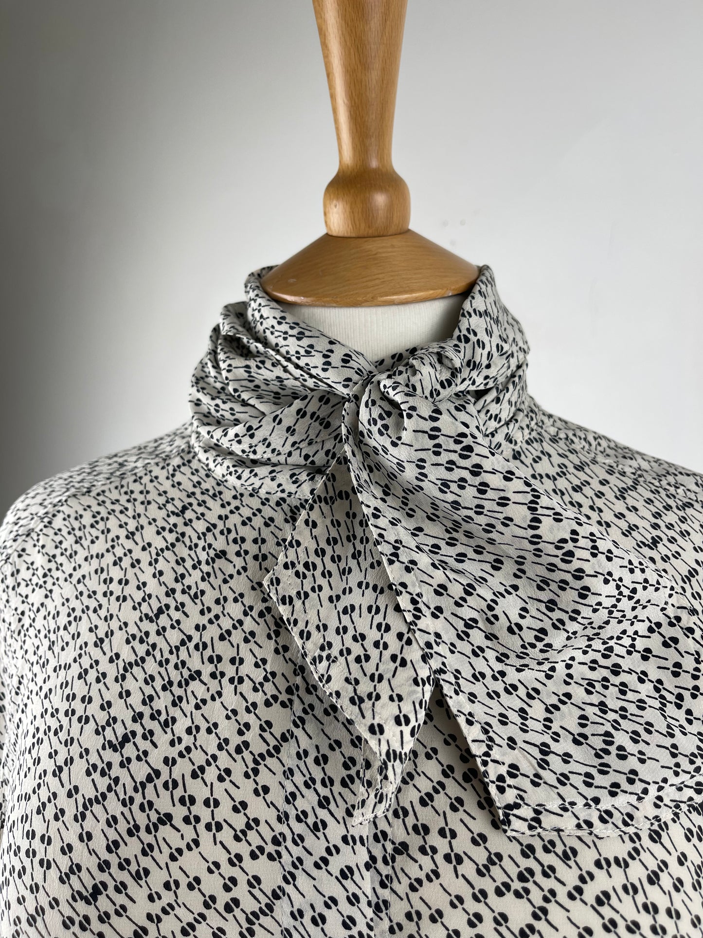 Black and White Pussy Bow Silk Blouse by Jigsaw | Size M