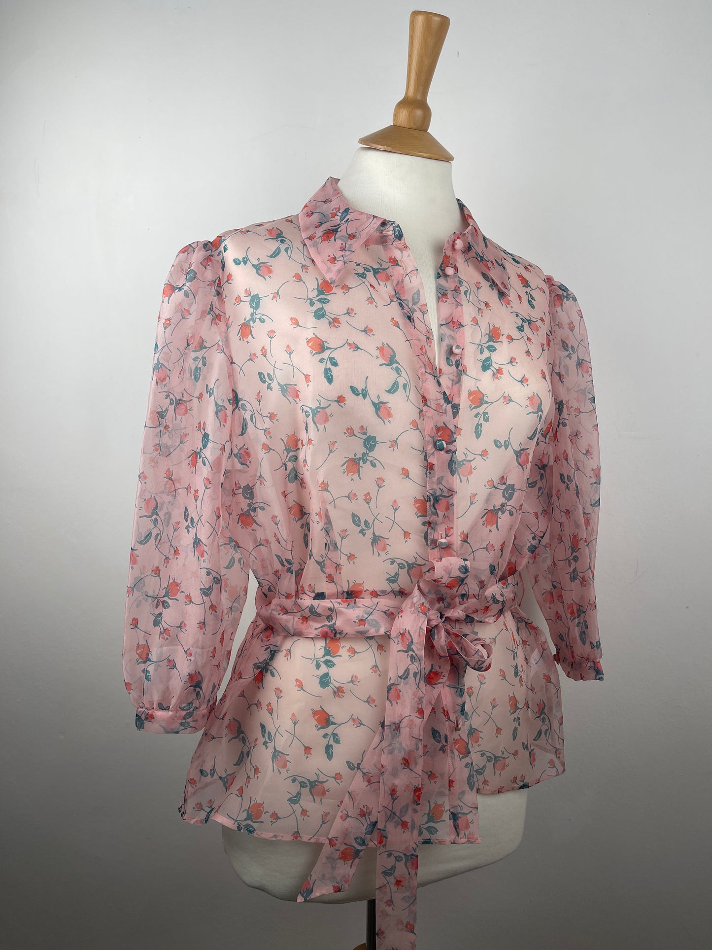 Rare Pink Organza Rose Bud Print Silk Blouse by LK Bennett | Size L