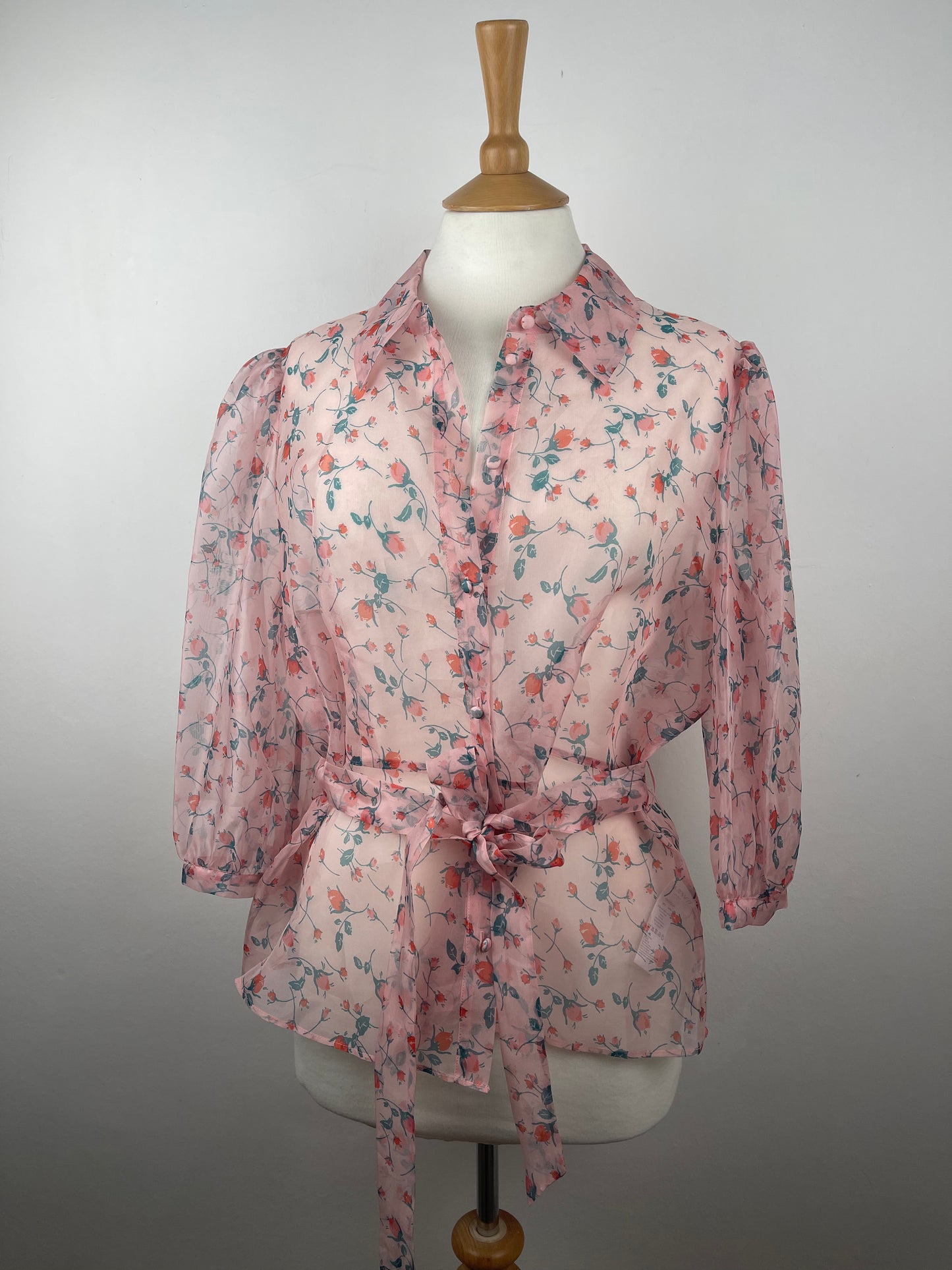 Rare Pink Organza Rose Bud Print Silk Blouse by LK Bennett | Size L