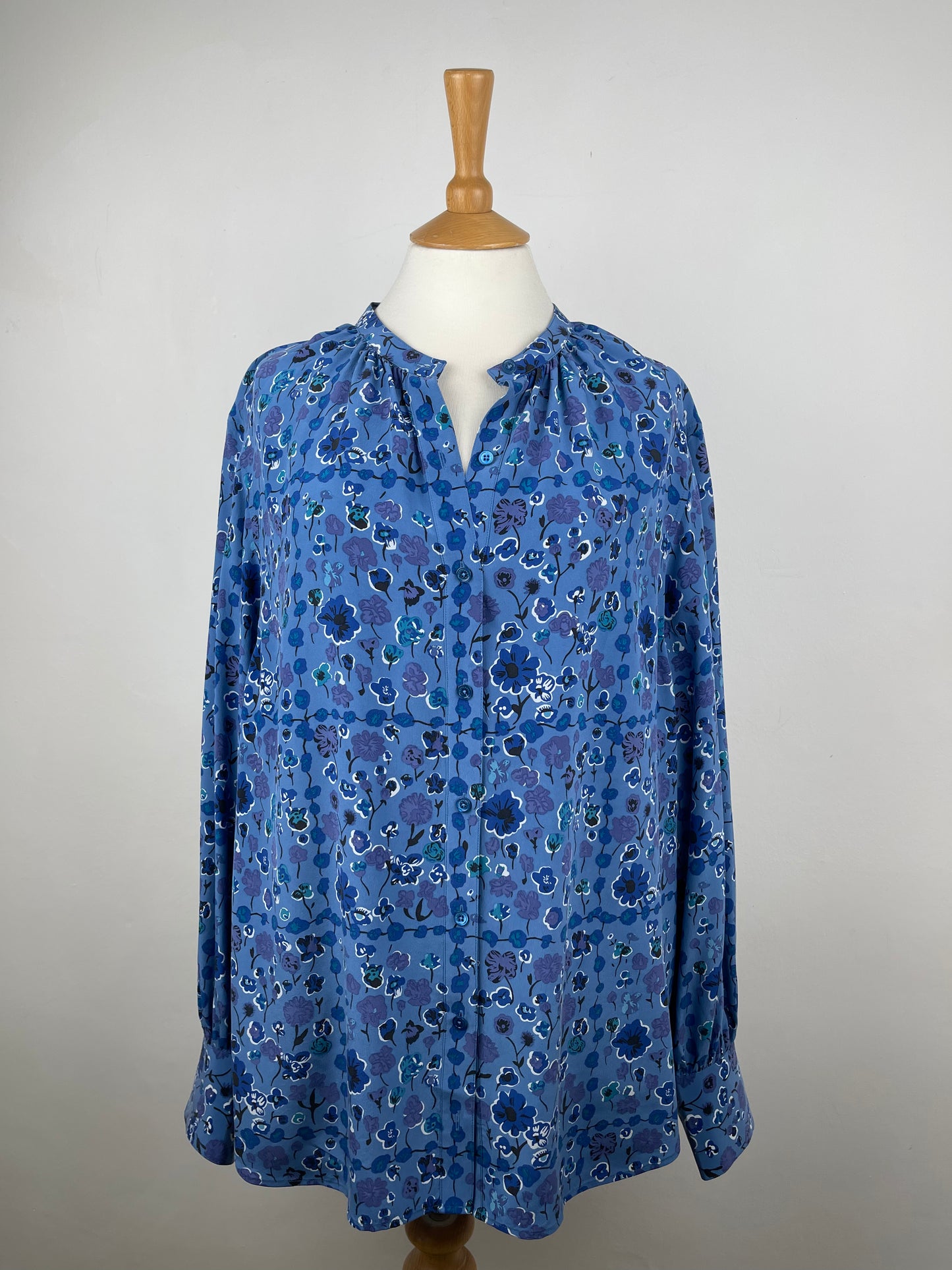 Blue Silk Crepe de Chine Floral Print by Equipment | Size L