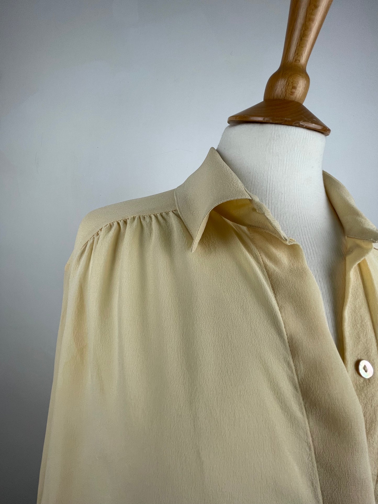 Buttermilk Sheer Crepe Silk Blouse by Fioretti Size M