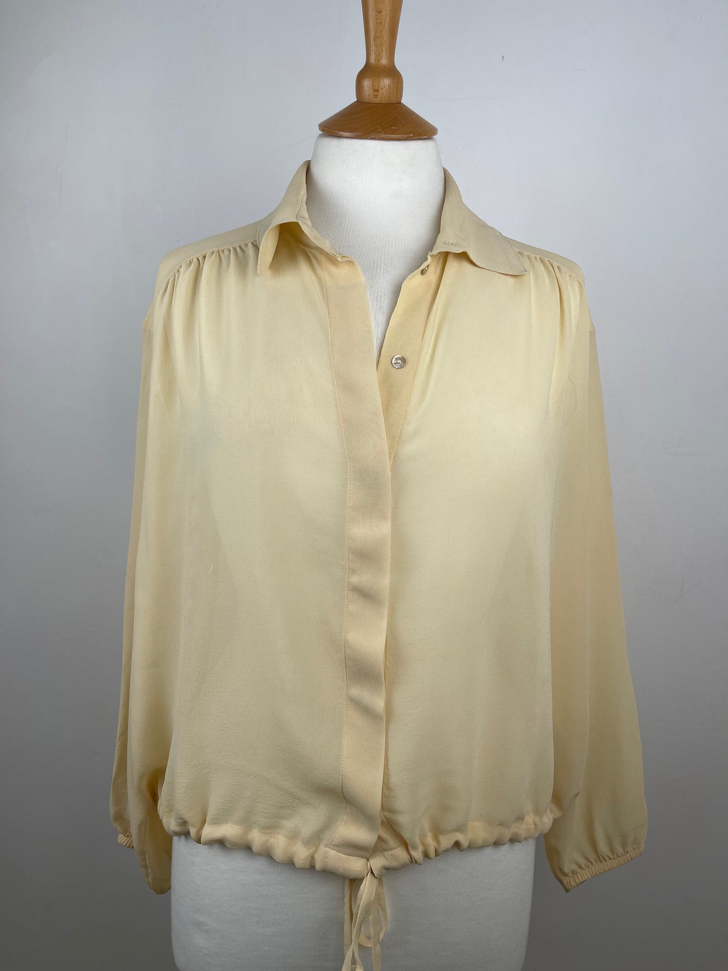 Buttermilk Sheer Crepe Silk Blouse by Fioretti Size M