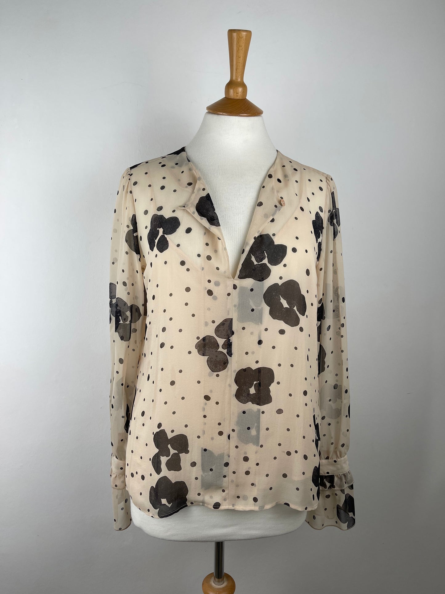 Cream and Brown Silk Blouse by See Chloe | Size M