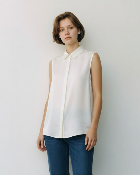 Cream Sleeveless Silk Blouse by Thomas Pink | Size M