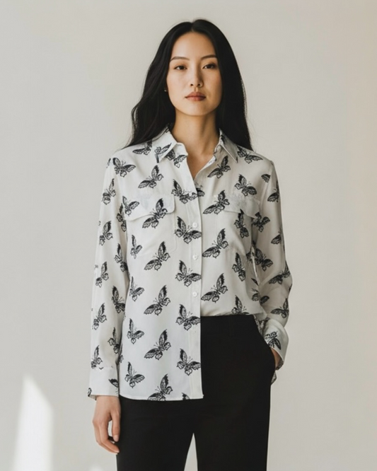 Black & White Silk Blouse by Equipment | Size S