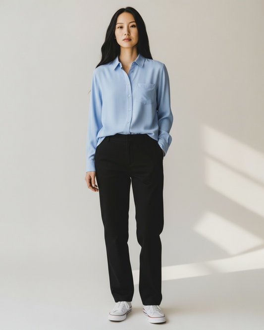 Pale Blue Classic Fit Silk Blouse by Equipment | Size S