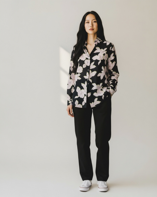 Black & White Floral Silk Blouse by Paul Smith | Size M