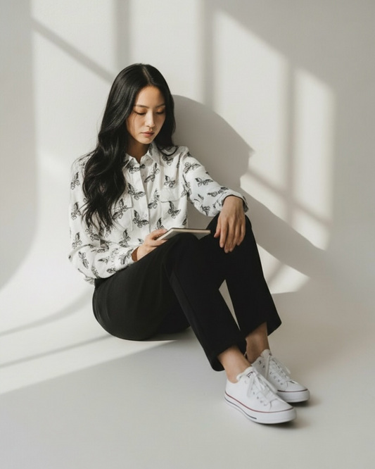 Black & White Silk Blouse by Equipment | Size S