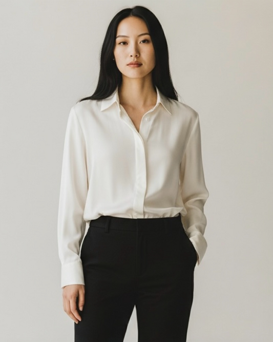 Cream Classic Silk Blouse by Whistles | Size M