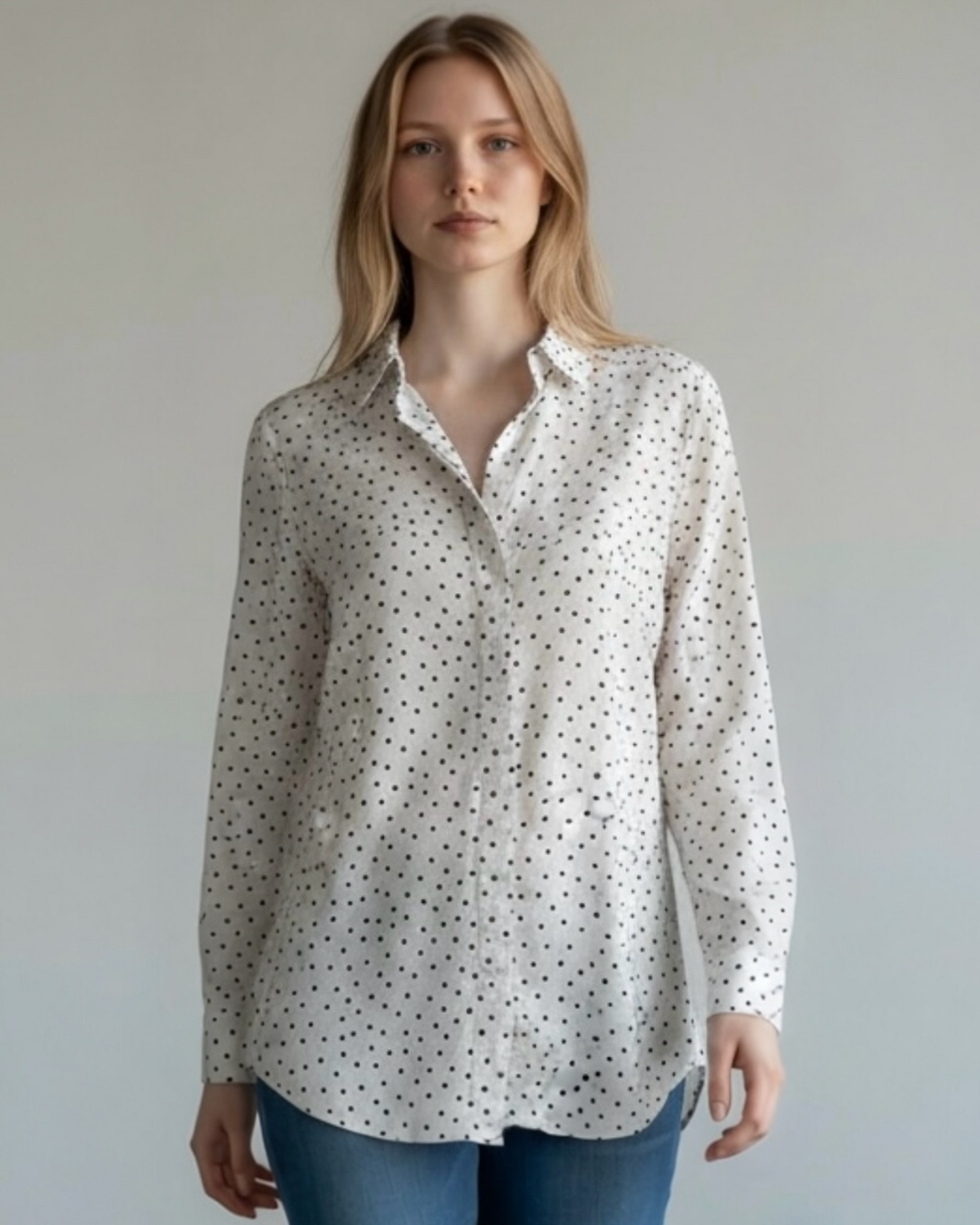 Black & White Polka Dot Silk Blouse by Pure | Size S