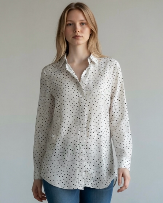 Black & White Polka Dot Silk Blouse by Pure | Size S