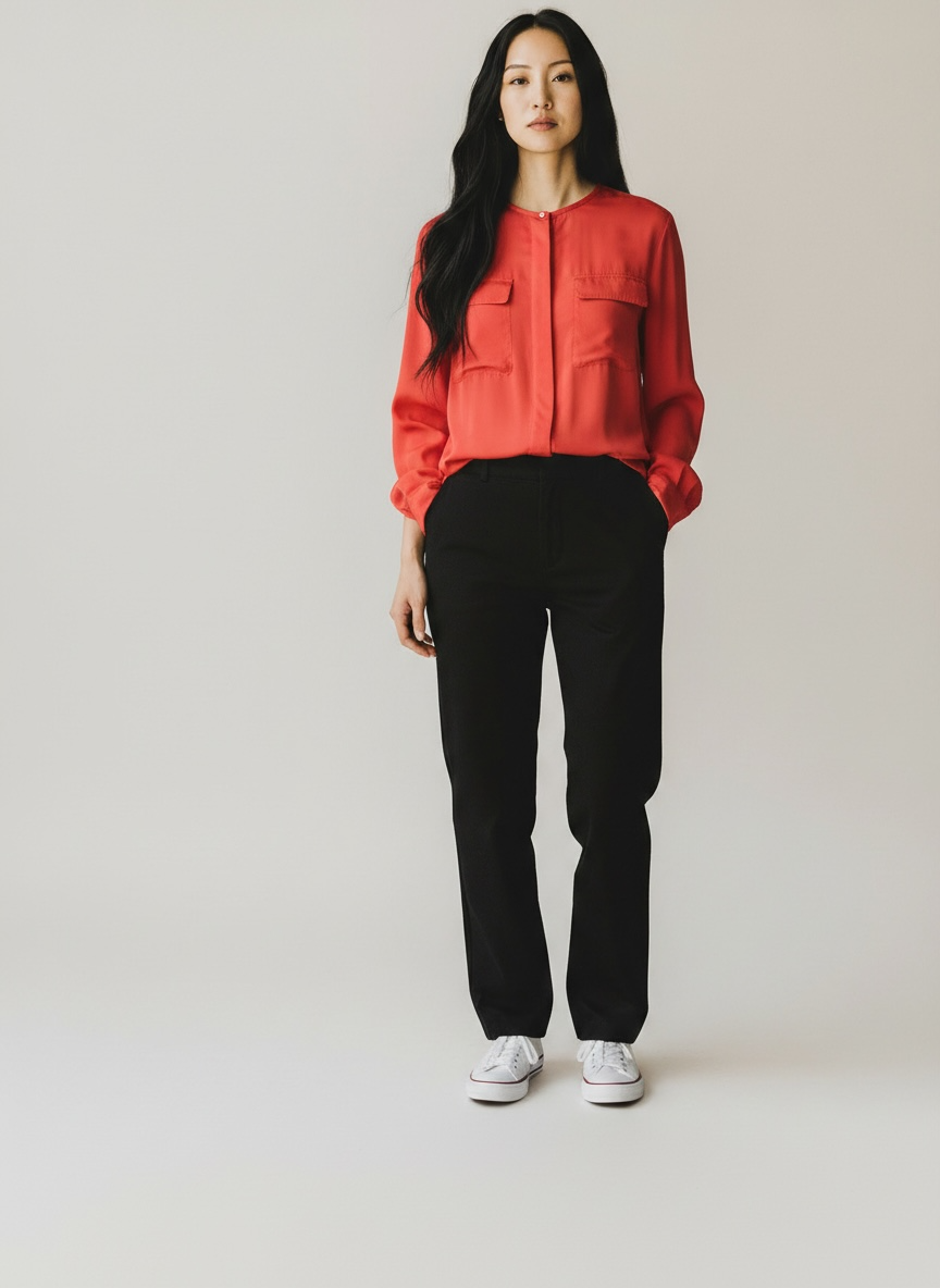 Coral Red Pure Silk Blouse by Equipment | Size M