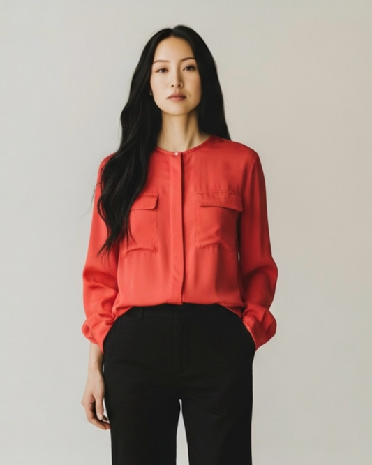 Coral Red Pure Silk Blouse by Equipment | Size M