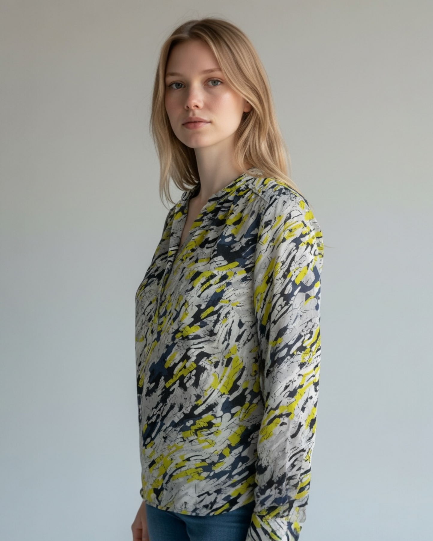 Blue, Grey, Yellow Abstract Print Blouse by Whistles | Size S/M