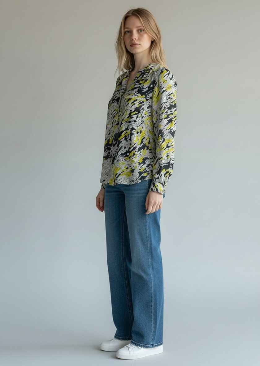 Blue, Grey, Yellow Abstract Print Blouse by Whistles | Size S/M