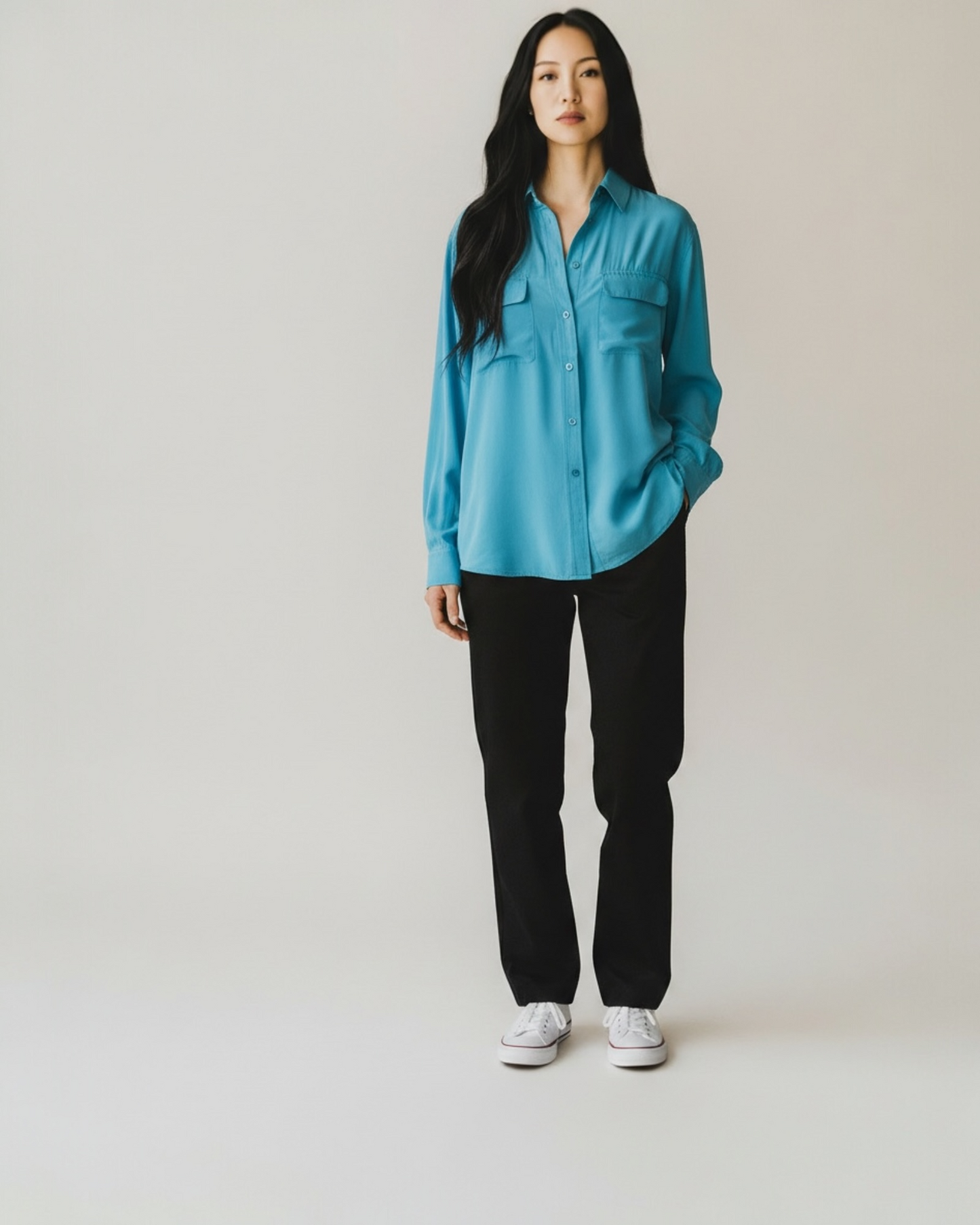 Turquoise Blue Washed Silk Blouse by Equipment | Size S