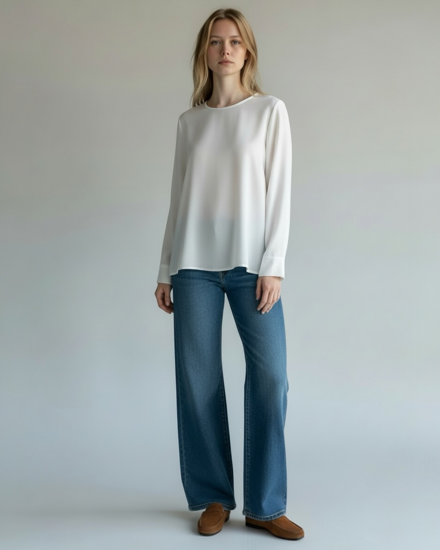Off White Silk Round Neck Top by Equipment | Size M