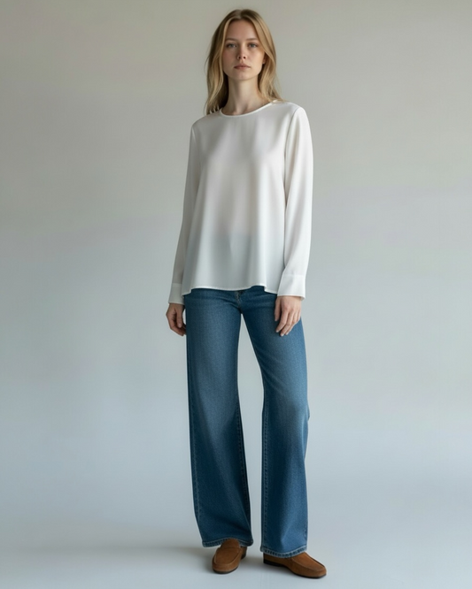 Off White Silk Round Neck Top by Equipment | Size M