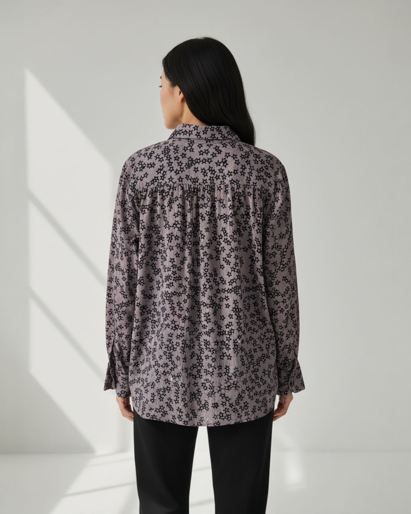 Mushroom Grey Star Print Silk Blouse by Equipment | Size L