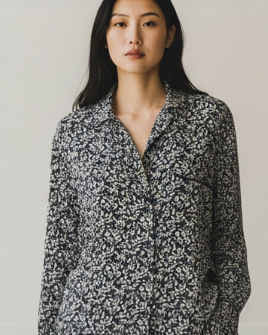 Navy, Pink & Green Ditsy Print Silk Blouse by Equipment | Size L