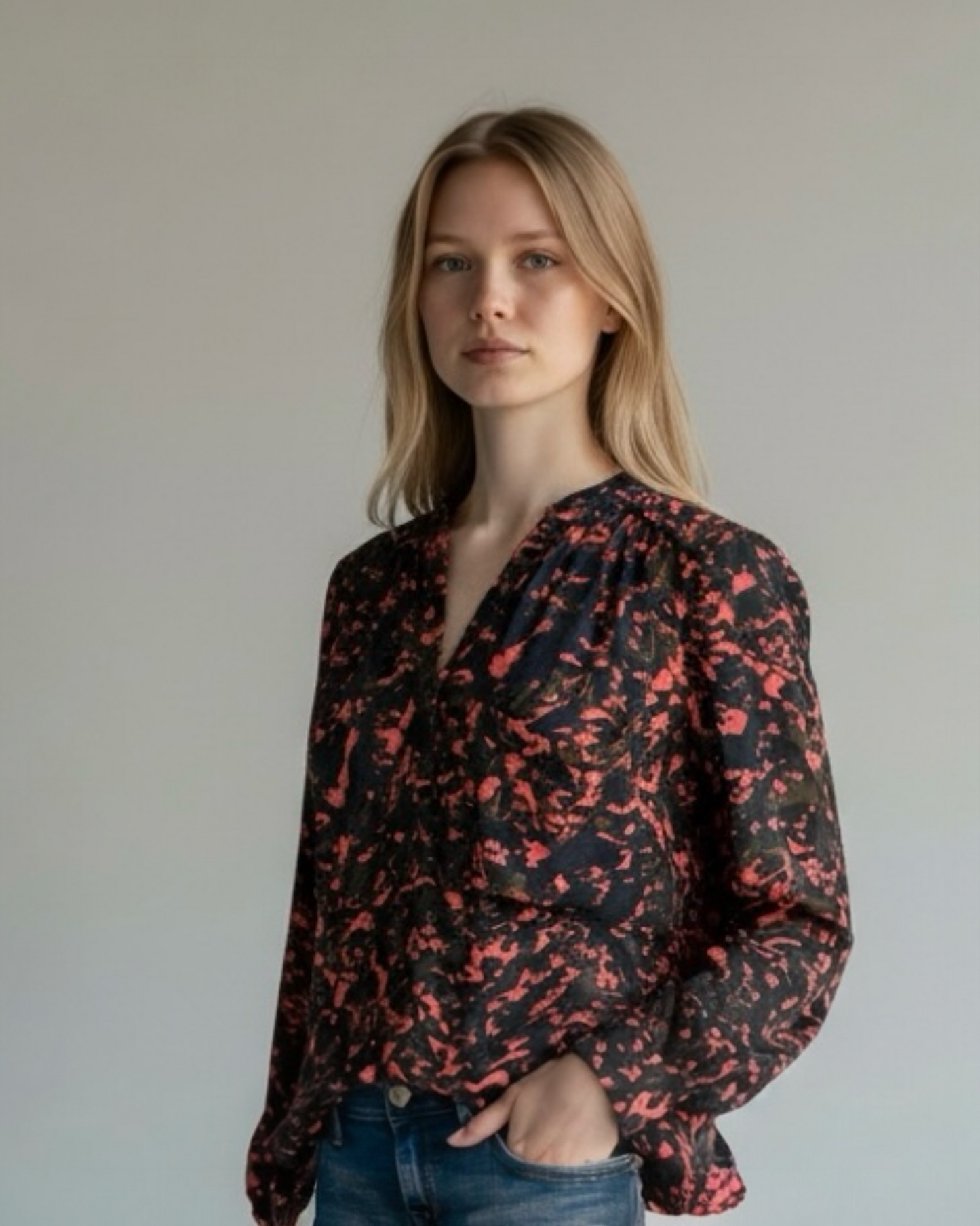 Orange, Navy and Khaki Silk Blouse by Whistles | Size S