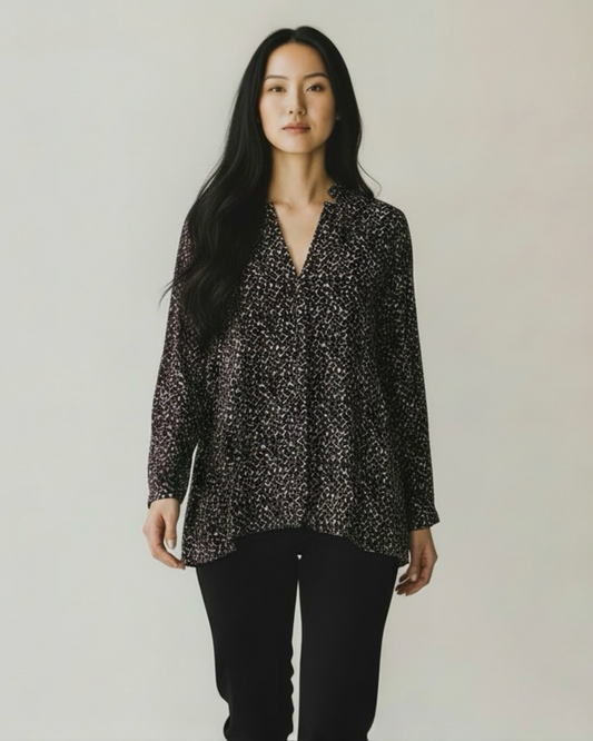 Burgundy, Black, White Silk Blouse by Gerard Darel | Size M