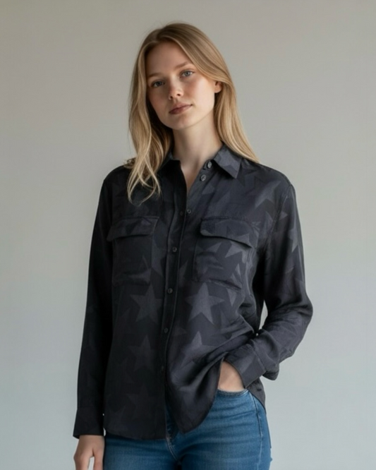 Black Silk Blouse with Star Design by Equipment | Size S