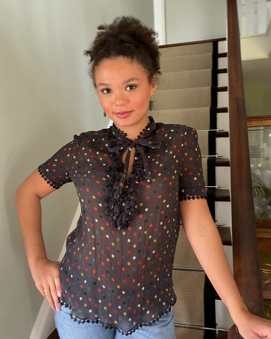 Black Spotty Sheer Blouse by Jaeger London | Size S