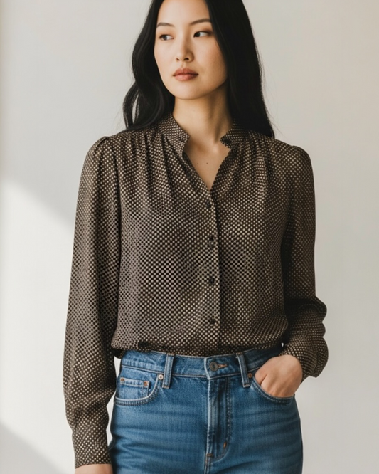 Black Spot Silk Blouse by Jaeger London | Size M