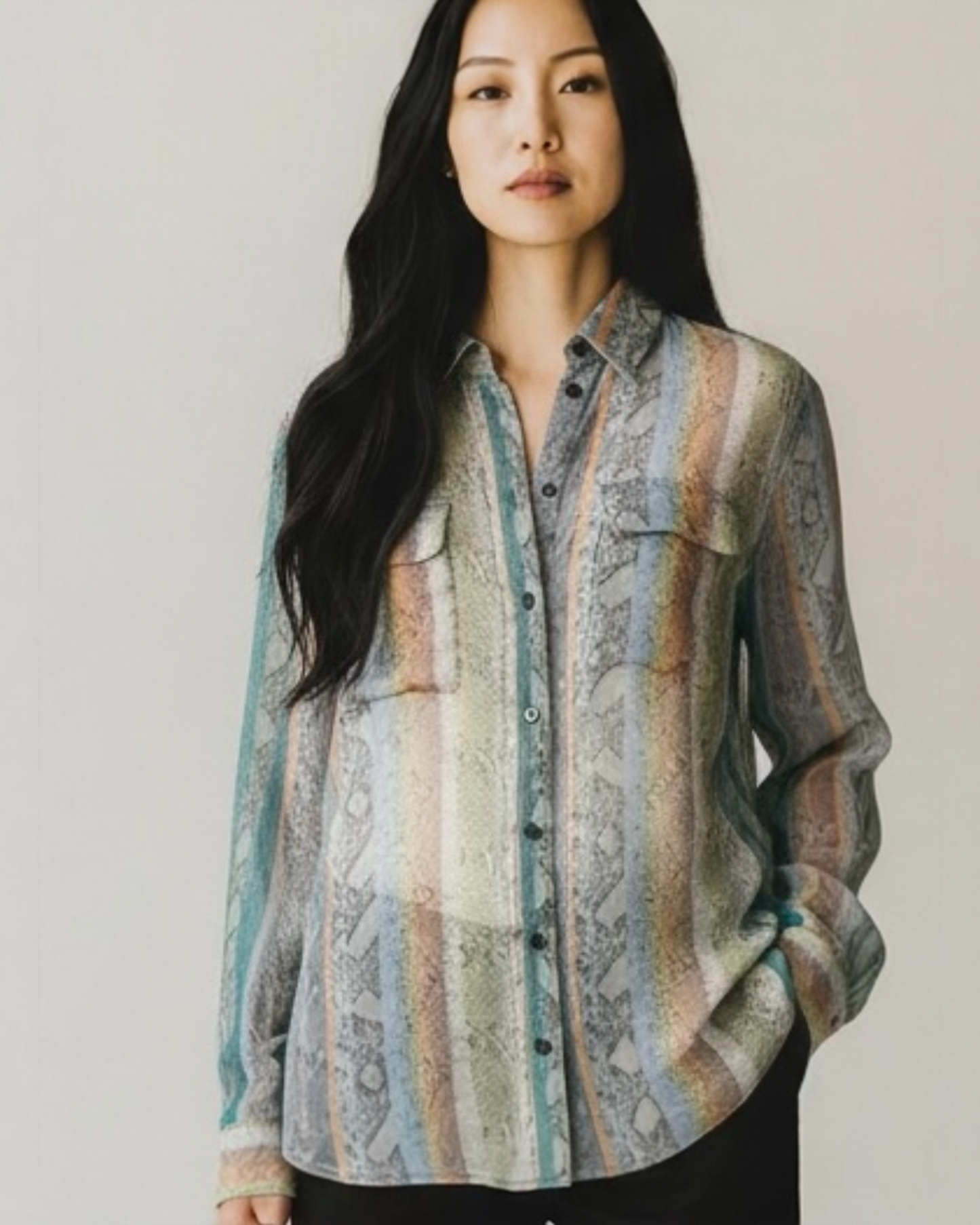 Pastel Sheer Silk Chiffon by Equipment | Size L