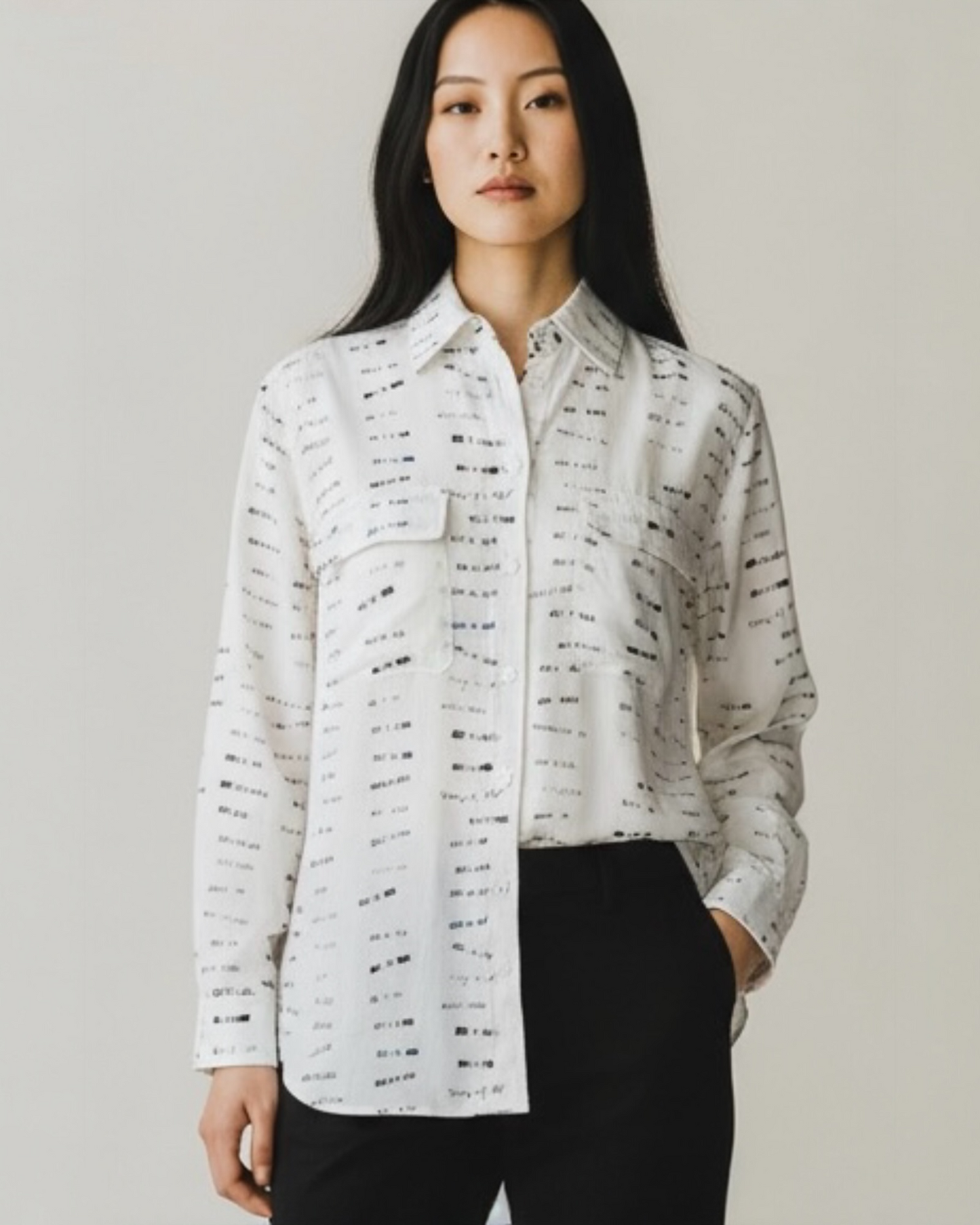 White Silk Blouse with Date Print by Equipment | Size S