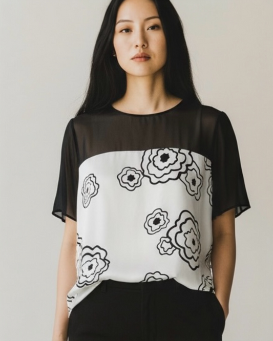 Black & White Silk Satin and Chiffon by Jaeger London | Size L