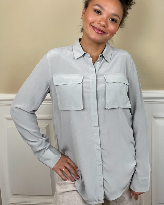 Grey Crepe de Chine Silk Blouse by Whistles | Size M