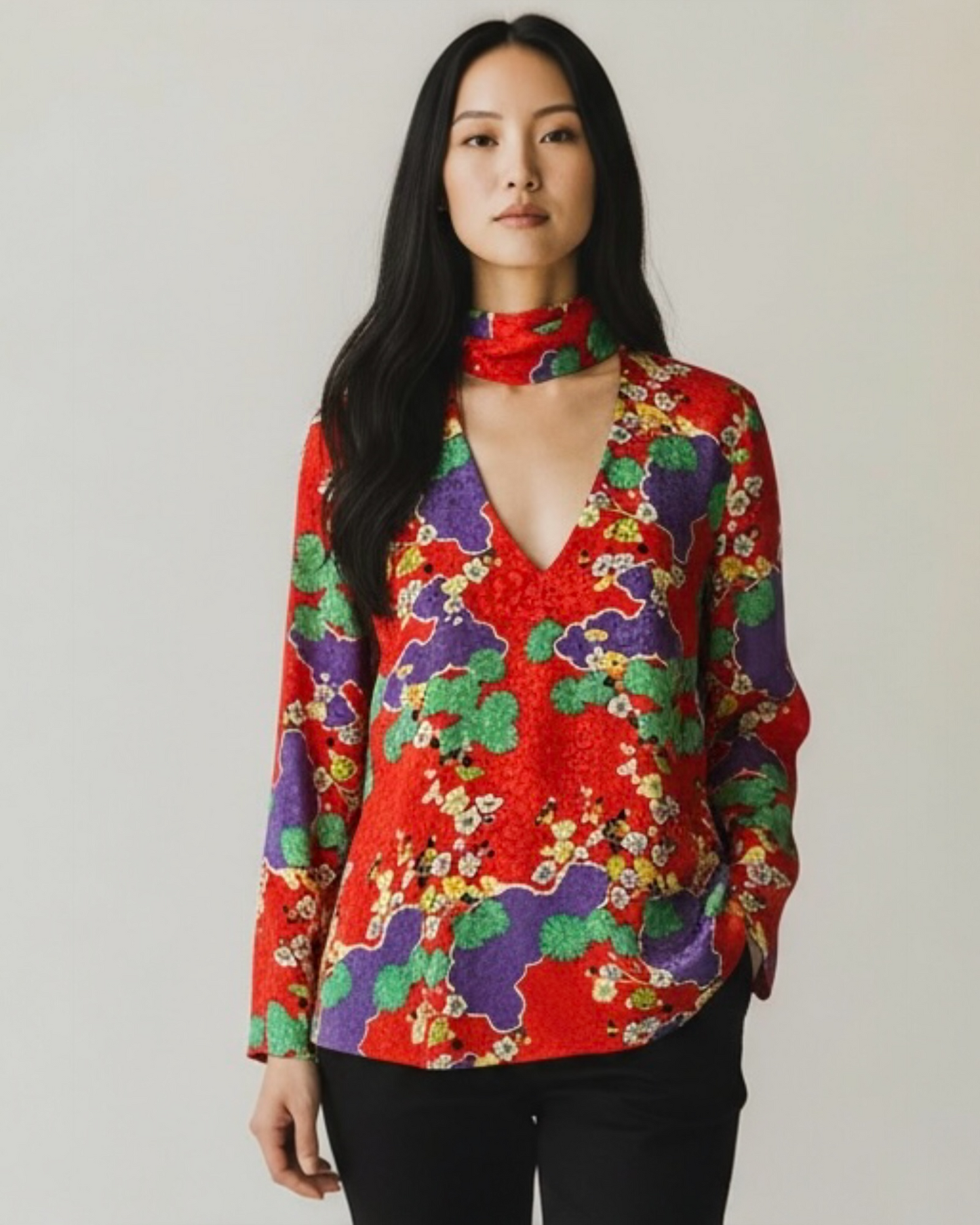 Red,Green & Purple Silk Blouse by Rixo | Size L