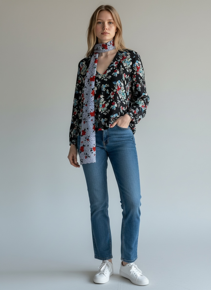 Black Floral Print Silk Blouse by Rixo | Size S