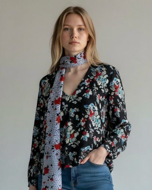 Black Floral Print Silk Blouse by Rixo | Size S