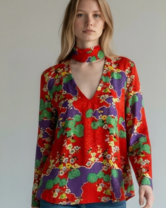 Red,Green & Purple Silk Blouse by Rixo | Size L