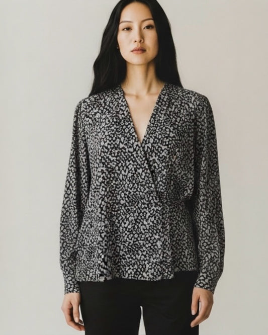 Grey and Black Silk Blouse by Jaeger London | Size L